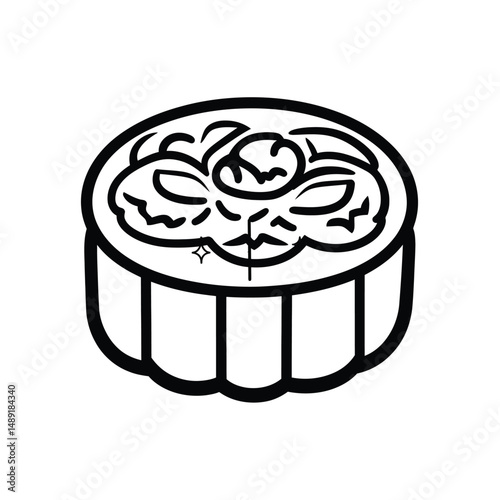 Minimalist mooncake drawing in black outlines presents a delectable snack icon with transparent background