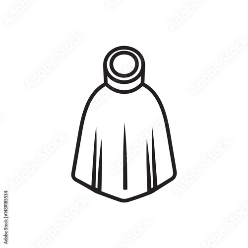 Minimalist outline drawing displays a poncho with visible cowl neck and transparent background