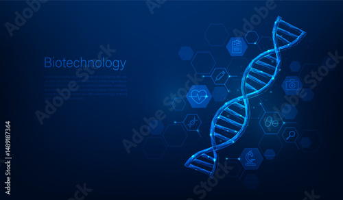 genetic dna biotechnology and science low poly wireframe technology background. vector illustration fantastic technology.