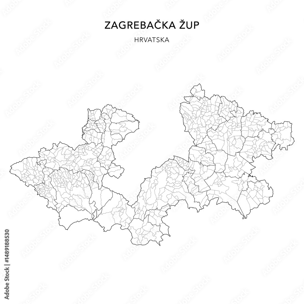 Obraz premium Vector Map of Zagreb County (Zagrebačka Županija) with Settlements (Naselja), and Cities, Towns (Gradovi), and Municipalities (Općine) - Croatia 2025