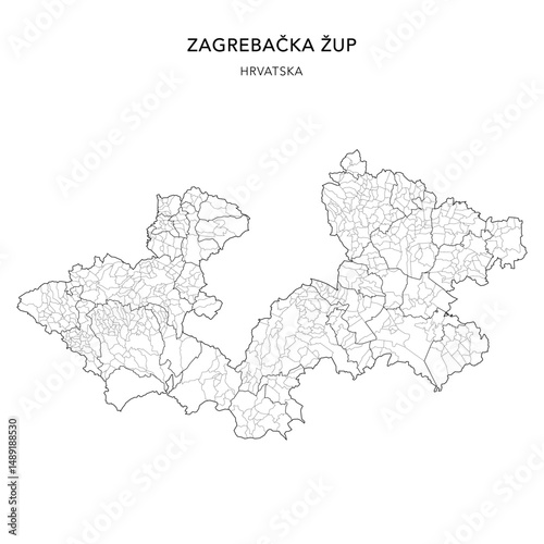 Vector Map of Zagreb County (Zagrebačka Županija) with Settlements (Naselja), and Cities, Towns (Gradovi), and Municipalities (Općine) - Croatia 2025