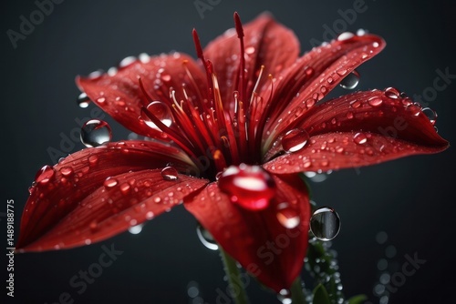 Beautiful totally red flower with water droplets wallpaper background