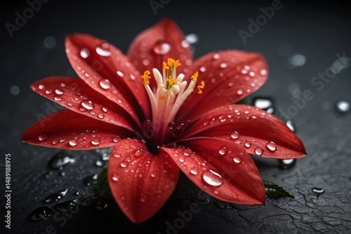 Beautiful totally red flower with water droplets wallpaper background