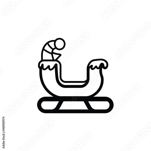Minimalist outline shows Santa Claus's sleigh with decorative elements in black, over a transparent background