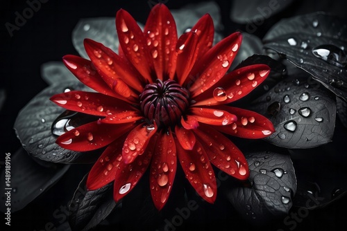 Beautiful totally red flower with water droplets wallpaper background