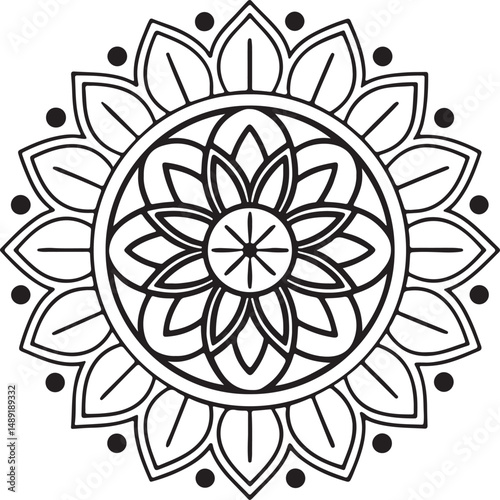 Mandala Outline for Coloring Book – Floral Symmetry Design