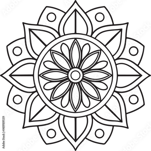 Mandala Outline for Coloring Book – Floral Symmetry Design