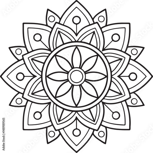 Mandala Outline for Coloring Book – Floral Symmetry Design