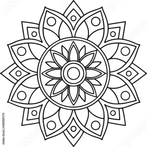 Mandala Outline for Coloring Book – Floral Symmetry Design
