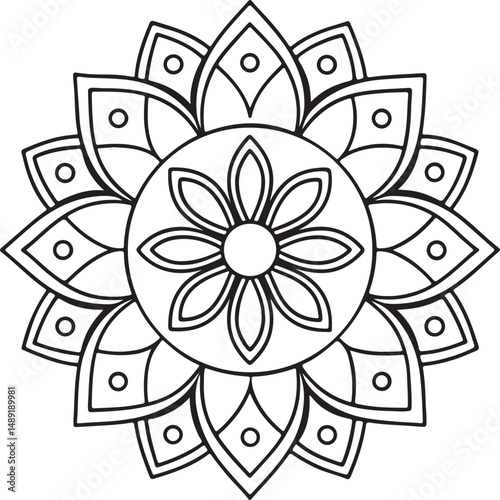 Mandala Outline for Coloring Book – Floral Symmetry Design