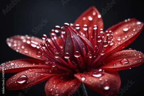 Beautiful totally red flower with water droplets wallpaper background