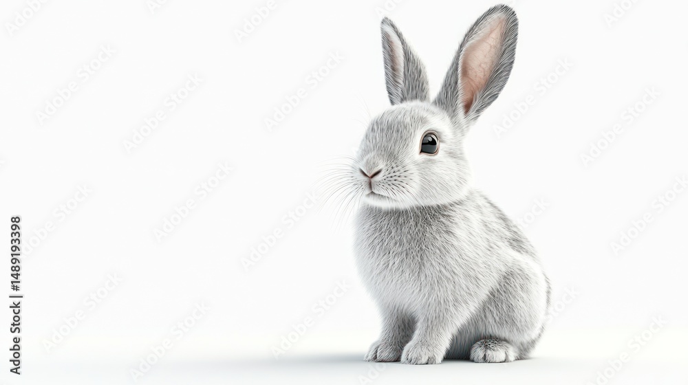 Fototapeta premium Elegant studio shot of a soft gray rabbit, embodying innocence and simplicity