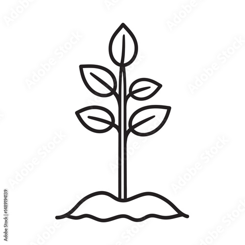 Minimalist sprout emerges from the earth, showcasing new beginnings in a line drawing