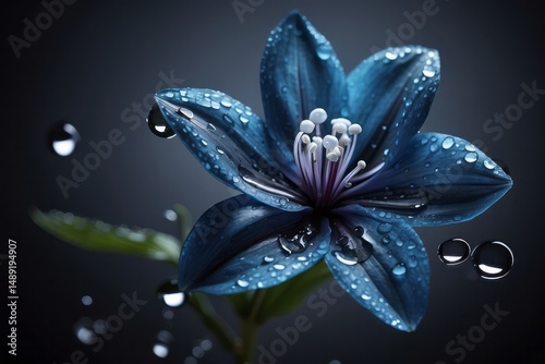 Beautiful totally blue flower with water droplets wallpaper background