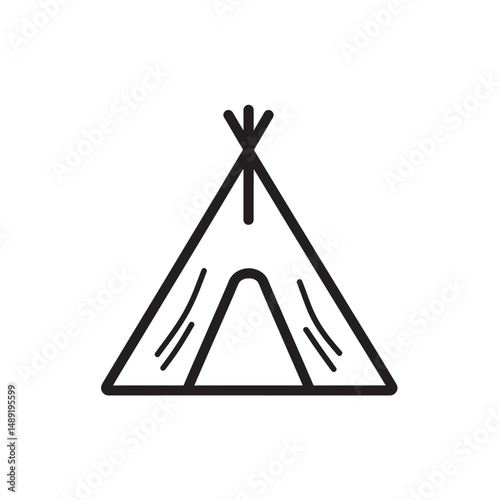 Minimalist teepee outline shows a traditional dwelling for nomadic cultures on a transparent background