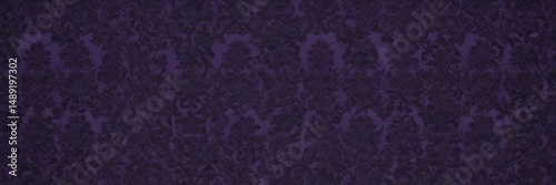Intricate black damask on deep purple, seamless pattern , damask, luxury