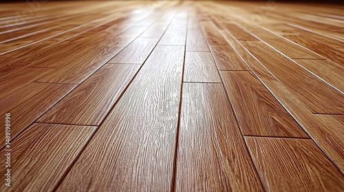 Wooden floorboards gleam in a perspective view.