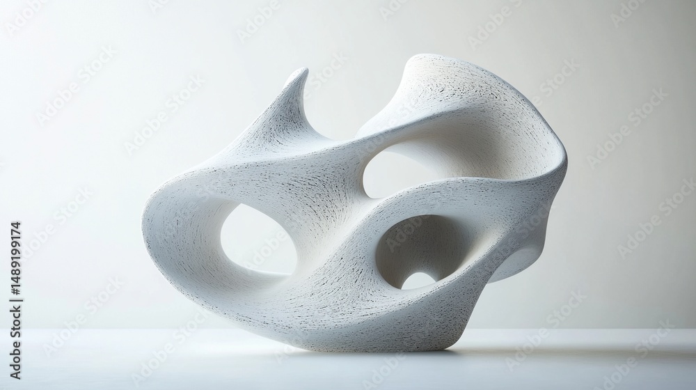 Naklejka premium Abstract, porous sculpture of white, textured material, holes and smooth curves
