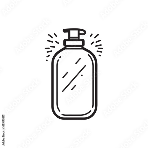 Modern line art shows a refillable container for liquid with transparent background