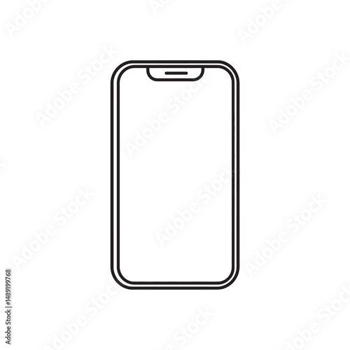 Modern smartphone outline featuring a simple notch design on a clean transparent background