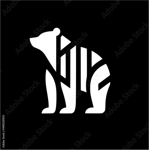 Bear in 2D vector with simple black and white color