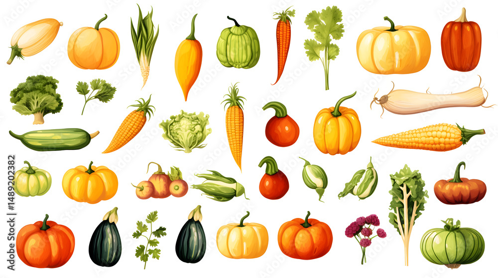 Obraz premium November seasonal vegetable set for culinary design projects in high resolution