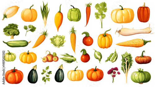 November seasonal vegetable set for culinary design projects in high resolution