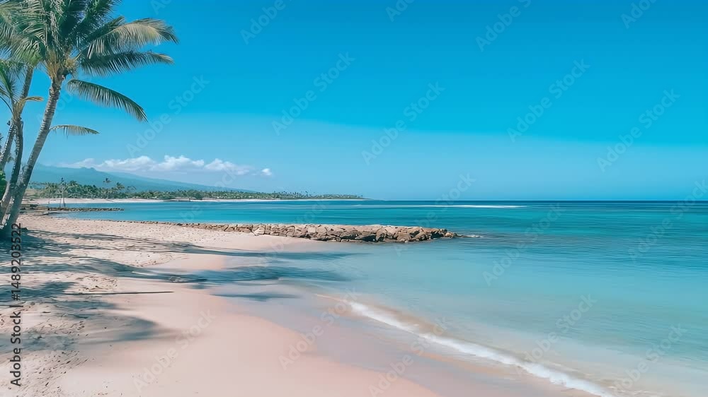 custom made wallpaper toronto digitalPicturesque Turquoise Beach with Palm Trees Rocks and Golden Sand Under Blue Sky