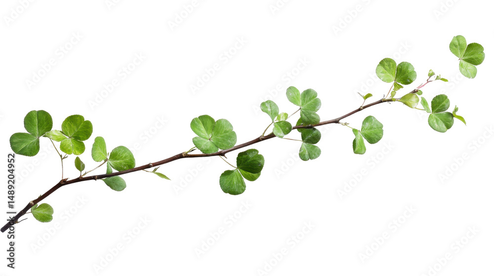 Obraz premium Natural Green Leafy Branch with Clover and Twig Elements Isolated on White Background for Botanical and Nature Designs