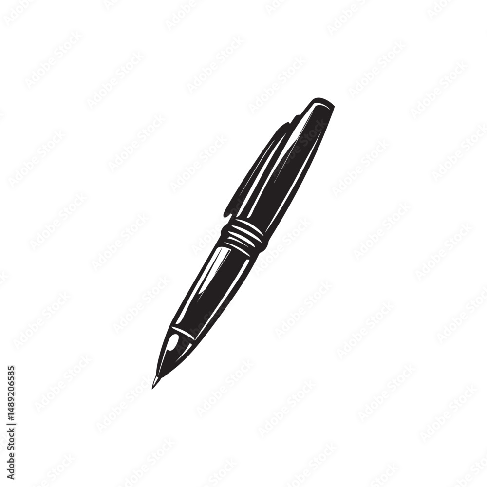 One isolated black pen showcases subtle details and elegant design against a transparent backdrop One isolated black pen showcases subtle details and elegant design against a transparent backdrop