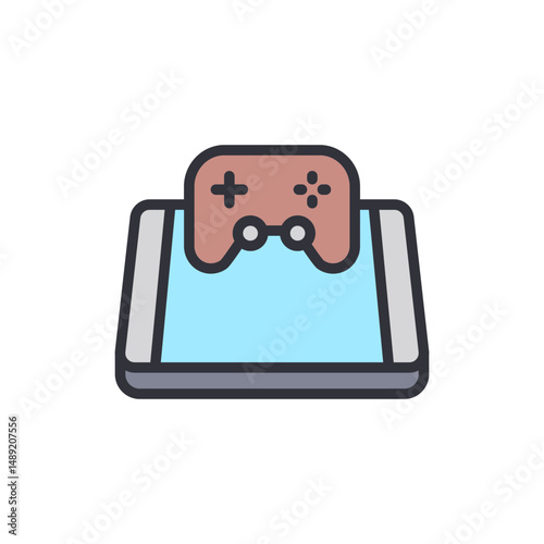 Cartoonish Controller Symbol On Tablet Illustrating Gaming And Technology