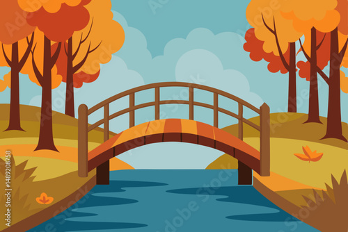 autumn landscape with bridge