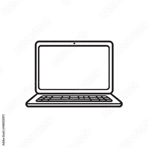 Open laptop with the screen facing forward is outlined against a white background