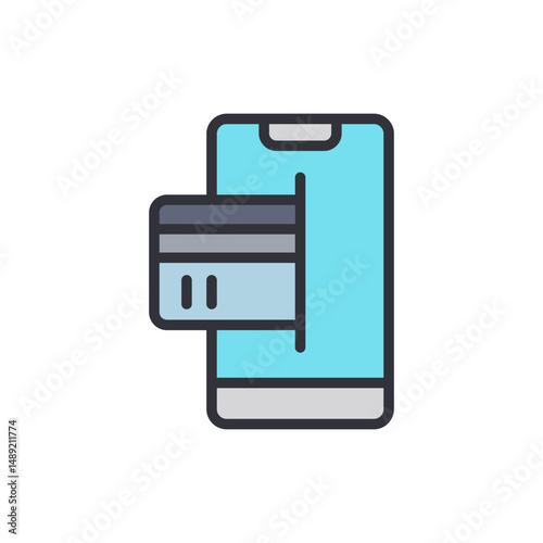 Digital Payment Through Mobile Phone With Credit Card Concept Design
