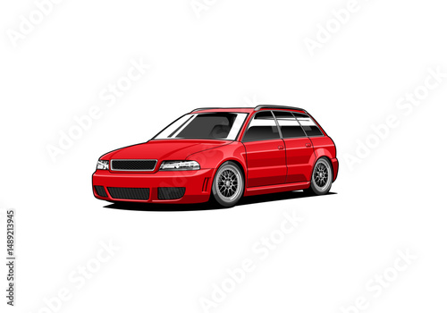 Red Modified Wagon Car Illustration – Sporty Stance Estate Vehicle