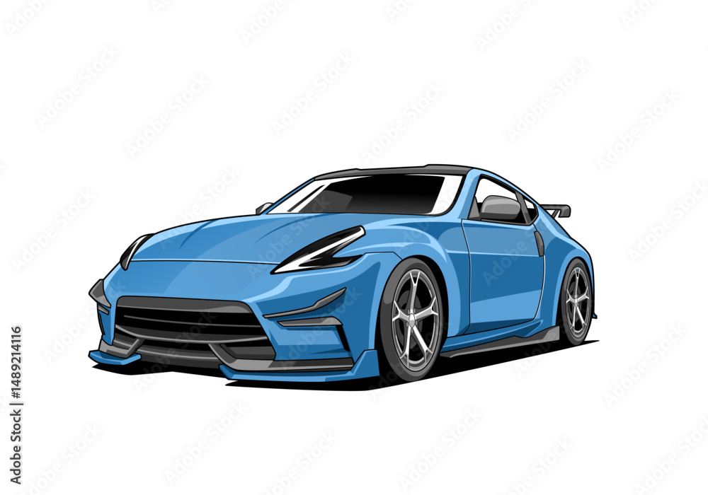 Fototapeta premium Blue Modern Sports Car Illustration – Tuned Japanese Coupe 