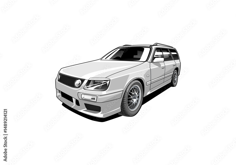 Fototapeta premium White JDM Wagon Illustration – Modified Japanese Station Wagon
