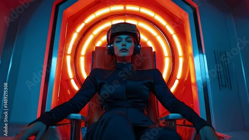 Woman in brainwashing machine with flashing lights