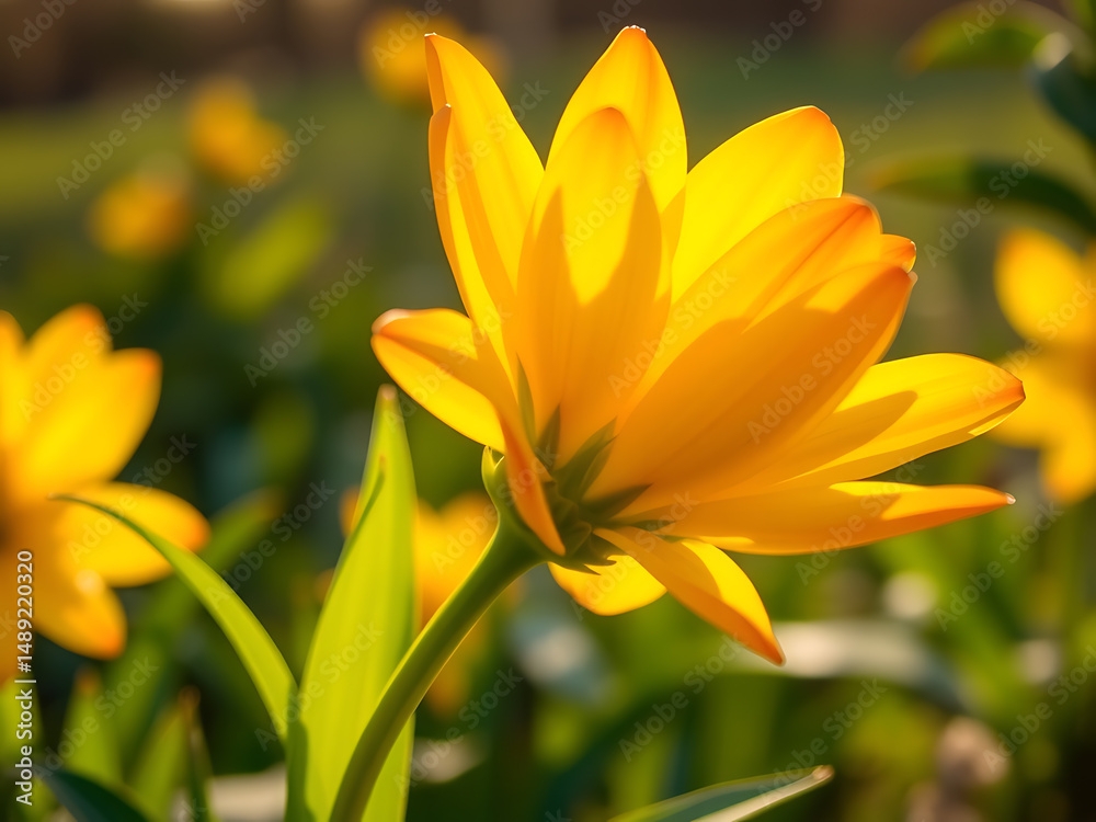 Vibrant yellow flower in soft focus illuminated by sunlight on a bright sunny day. Vibrant yellow flower in soft focus illuminated by sunlight on a bright sunny day.