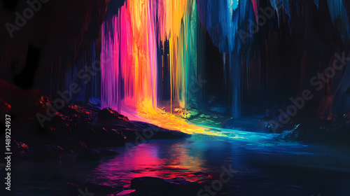 Vibrant rainbow paint flow: a symphony of colors. [Subterranean Echo] | Seep Sound | dripping tone. Illustration
