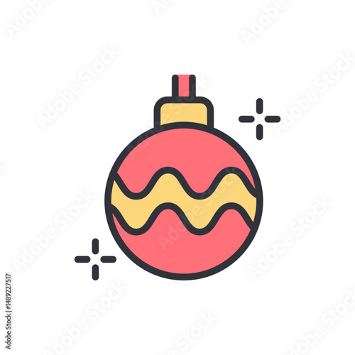 Isolated Christmas Ornament With Wavy Lines And Sparkling Accents