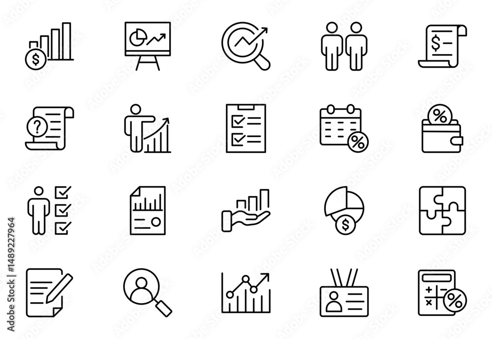 Fototapeta premium ESOP line icons set. Modern ESOP Icons - High-Quality Graphics for Finance, Corporate Plans,Includes Employee, Stock, Ownership, Plan, Vector illustration.