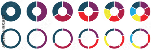  pie charts set . Circle section graph.  Different color circles isolated.