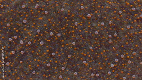 Close-up textured surface with scattered orange-and-gray bumps