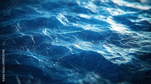 Deep blue, textured surface of a rocky, mountainous landscape.