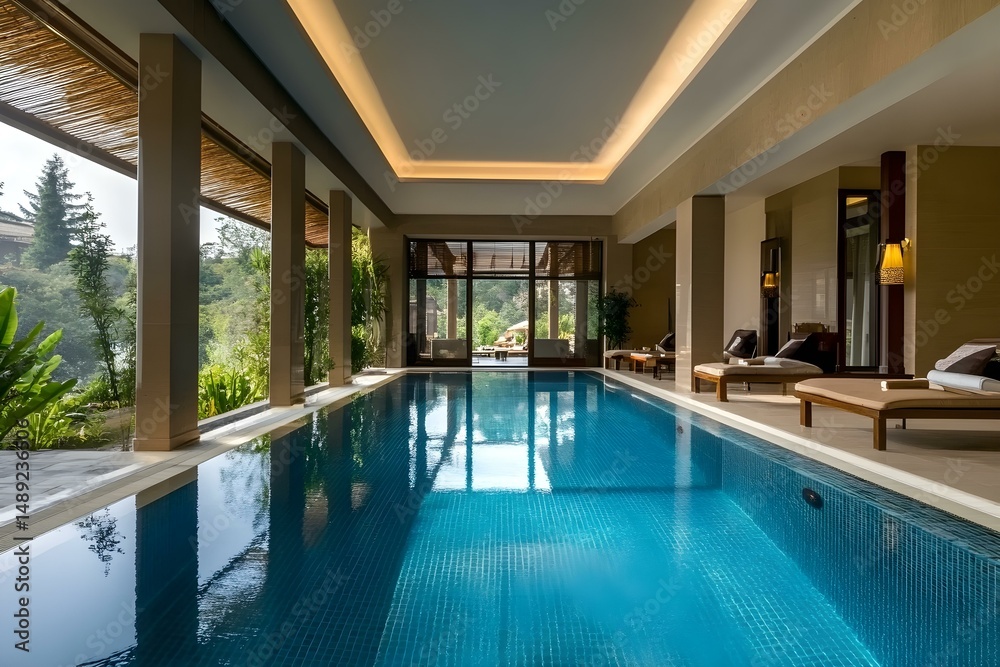 Fototapeta premium Luxurious Swimming Pool in a Hotel Resort for Ultimate Relaxation