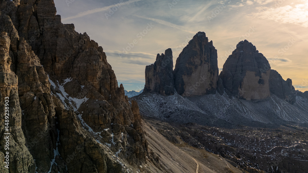 Obraz premium Arial view panoramic landscape around tre cime mountain