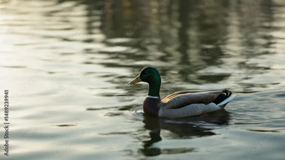 Mallard Duck Swimming on Calm Water at Sunset Mallard Duck Swimming on Calm Water at Sunset