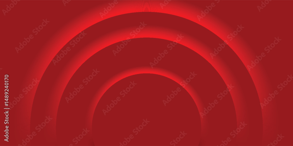 Fototapeta premium Red glowing semicircle scene layer. Abstract minimal scene semicircle background view.