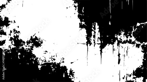 Distressed Dripping Grunge Texture, Black and White Abstract Paint Splatter Background